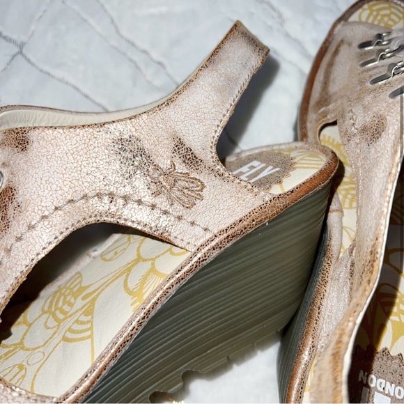 Fly London YIfa Luna Metallic Suede Lace Up Wedge Sandals Size EU 39 Us 8-8.5 - Picture 4 of 10